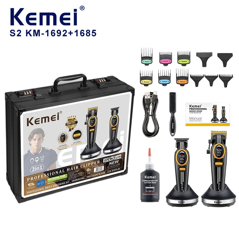 

Kemei S2 Men's Clipper Set With Case 9000 Rpm Clippers And Trimmers Set Professional Hair Trimmer For Man Full Set Box