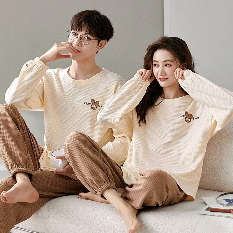 The Four Seasons Couples Pajamas Sets Men\'s Long-sleeved Breathable Cotton Warm Clothing Ms. Loose Leisure Comfortable Home Wear