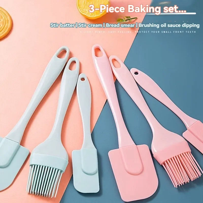 3pcs Cream Scraper Set Diy Bread Cake Butter Silicone Spatula Mixer Oil Brush Non-stick Kitchen Baking Set