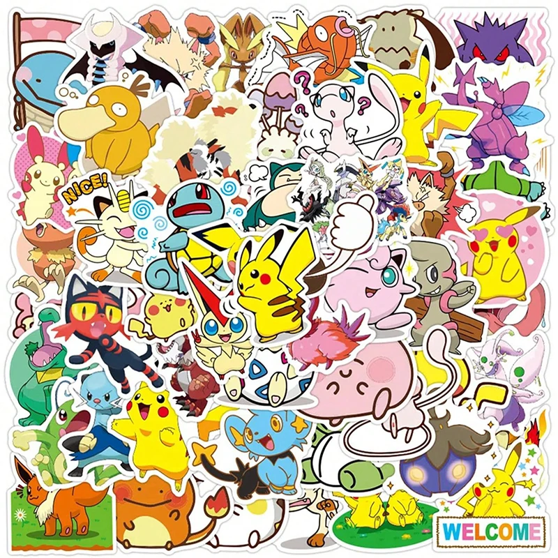 

50Pcs/Set Pokemon Stickers No Repeat Kawaii Pikachu Skateboard Bicycle Guitar Laptop Kids Waterproof Stiker Toys Kid Xmas Gift