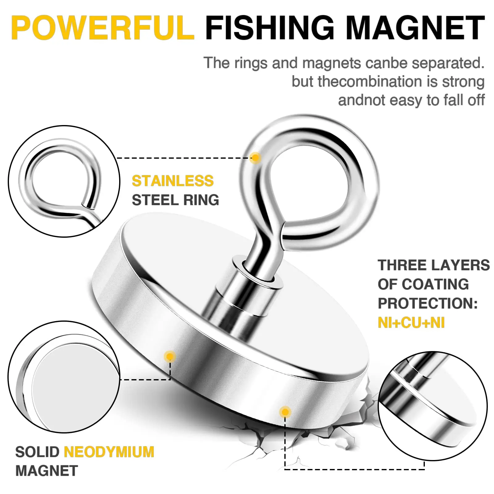 N52 Magnet Magnetic Fishing Salvage Neodymium Magnet Super Strong Neodymium Magnet Hook Fishing Salvage Magnetic for Fishing