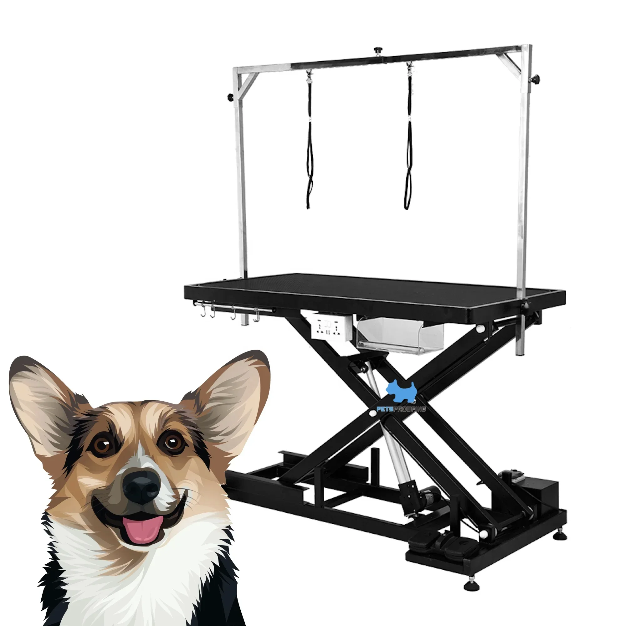 Petsproofing Foldable Pet Shower Hydraulic Non-slip Dog Drying Countertop Grooming Table with Adjustable Arm