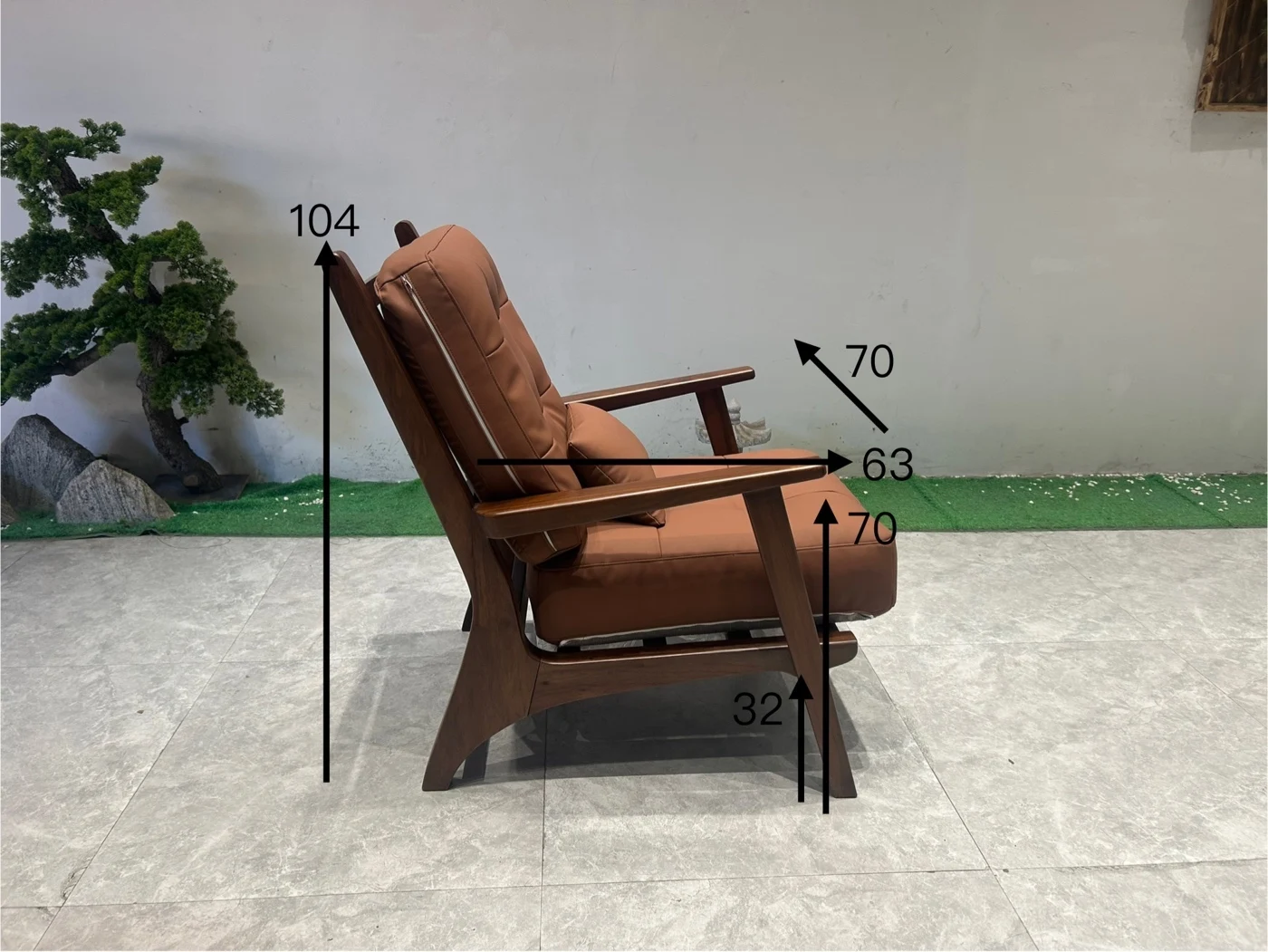 Solid Wood Executive Armchair with Upholstered Cushions Commander Sofa Chair in Congo Rosewood