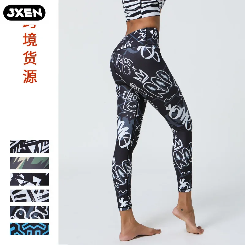 New Digital Print Yoga Pants Women's High Waist Nude Feel Brushed Leggings Fitness Sports Tights Licras Deportiva De Mujer