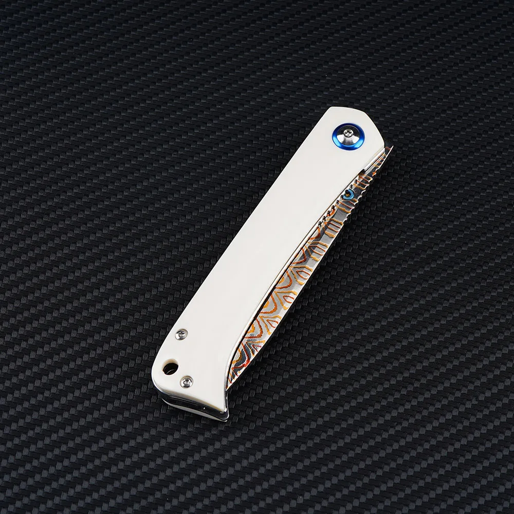 

New Copper Damascus Pocket Folding Knife VG10 Core Bull Bone Handle Sharp Outdoor Camping Hunting Hiking Knife EDC Hand Tool