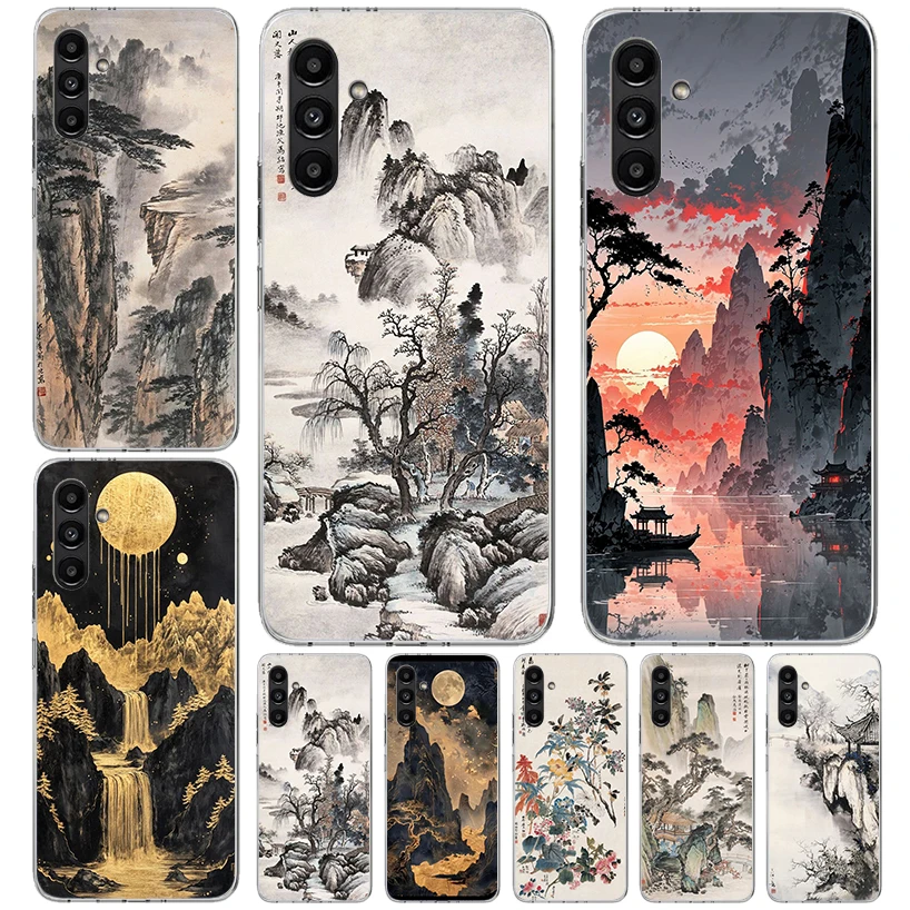 Chinese Style ink Painting Art Phone Case For Samsung Galaxy A13 A14 A15 A16 A17 A53 A54 A55 A56 A57 A33 A34 A35 A36 A37 A23 A24