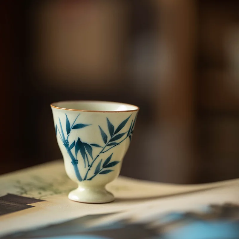 Huang Ru Kiln Pure Hand-painted Xizhu Tea Cup Master Cup Ceramic High-end Tea Brewing Teapot Gaiwan Tasting Cup Kung Fu Tea Set