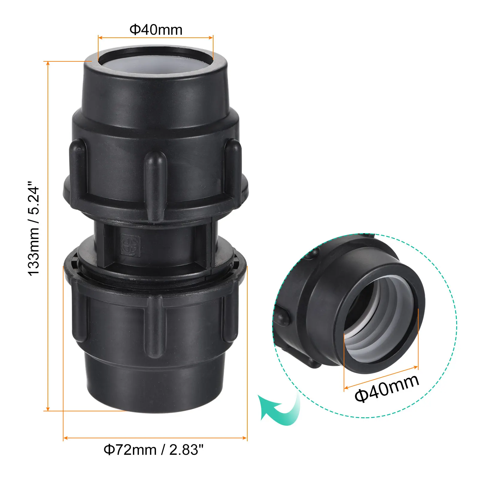 Uxcell PP أنابيب مستقيم اقتران قفل المناسب صالح 1-1/4 "40 مللي متر OD أنابيب حديقة انبوب ماء أسود