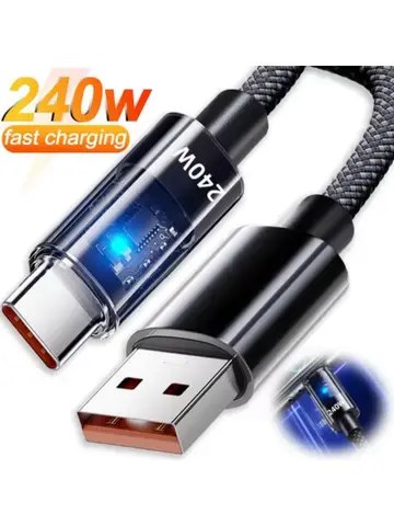 240W Nylon USB Type C Super Fast Charging Cable For Samsung Xiaomi Huawei Honor LED Digital Display USB C Charger Data Cord