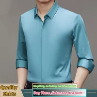 Camisas de seda Mulberry de alta gama para hombres de negocios, camisetas elásticas invisibles con botones sin hierro, camisa de vestir de calidad de manga larga lujosa para hombres