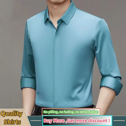 Camisas de seda Mulberry de alta gama para hombres de negocios, camisetas elásticas invisibles con botones sin hierro, camisa de vestir de calidad de manga larga lujosa para hombres