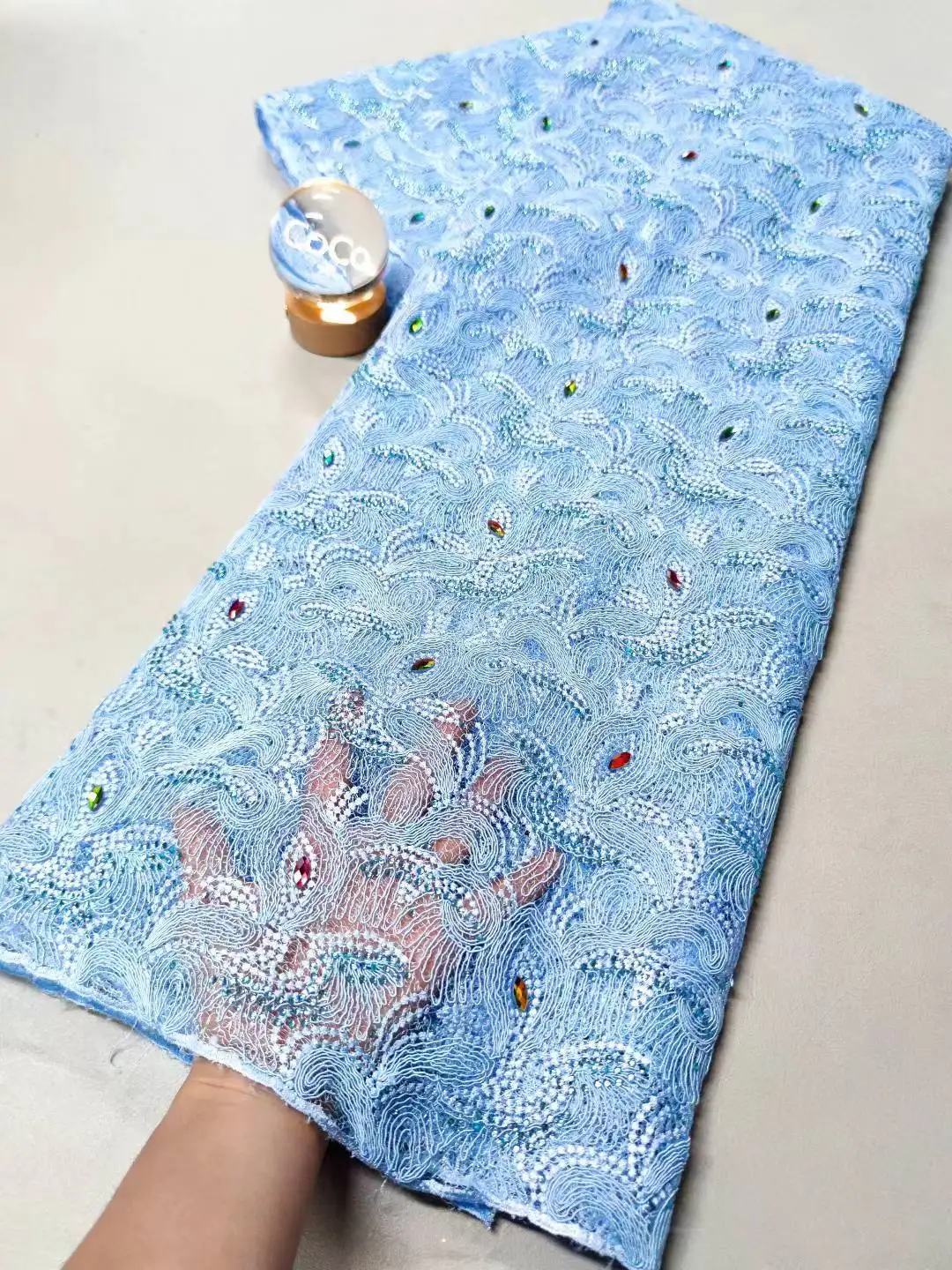 

Африканская нигерийская хлопковая кружевная ткань с блестками и вышивкой, тюль для свадебного платья, высокое качество, 5 ярдов, 2025, шифон, XL102