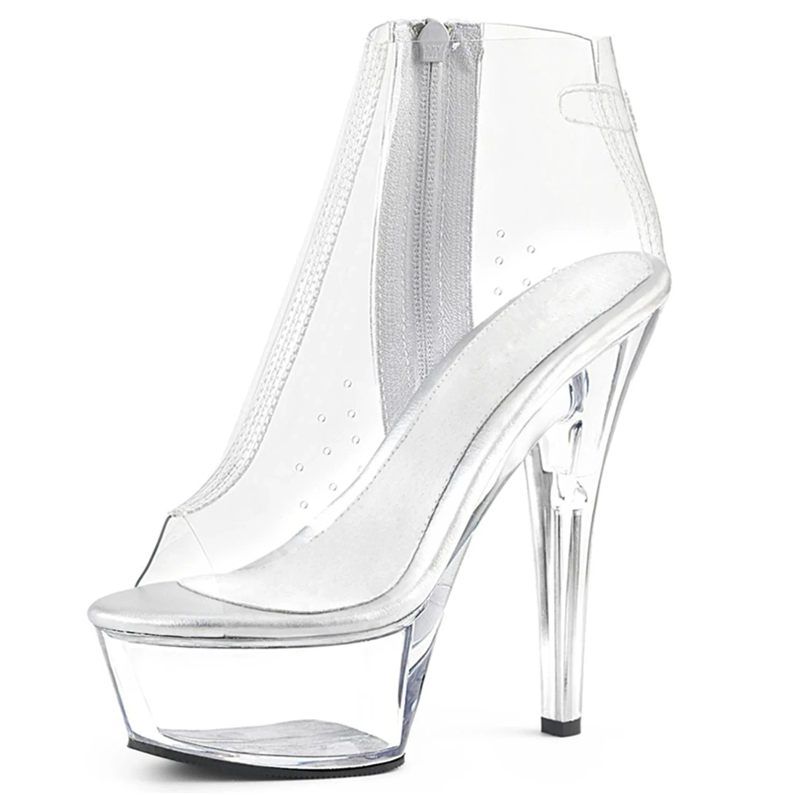 15CM Clear PVC Platform Shoes, Transparent Peep Toe Chunky Heel Pumps for Women, See-Through Ankle Boots Fashion​