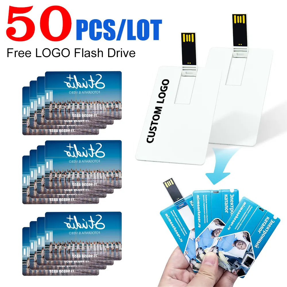 

50 шт./лот, водонепроницаемая ультратонкая USB-флешка в форме кредитной карты, 4 ГБ, 8 ГБ, 32 ГБ, 64 ГБ, модель банковской карты, флеш-накопитель, бесплатное нанесение логотипа