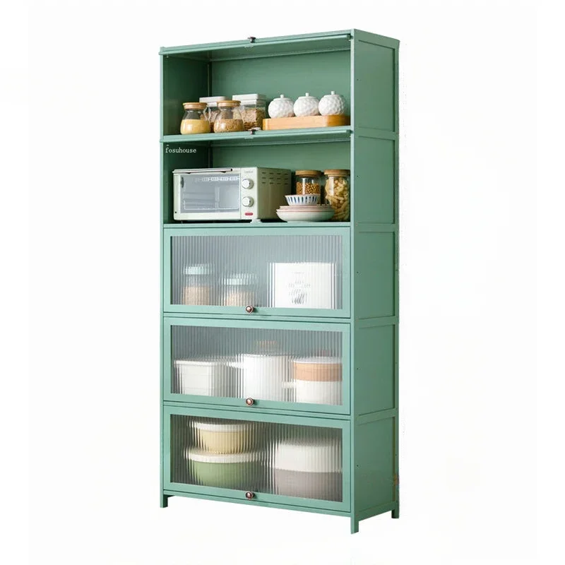 

Modern Stylish Bamboo Kitchen Cabinets with Doors – Multi-Layer Storage for Microwave Oven & More