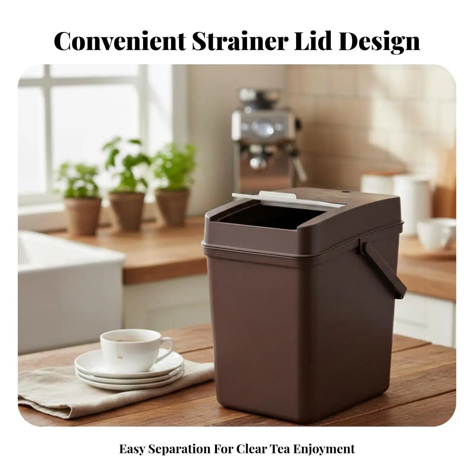 Kitchen Tea Leaf Disposal Bucket with Slide Open Lid and Drain Spout for Easy Cleanup Office Home Daily Use