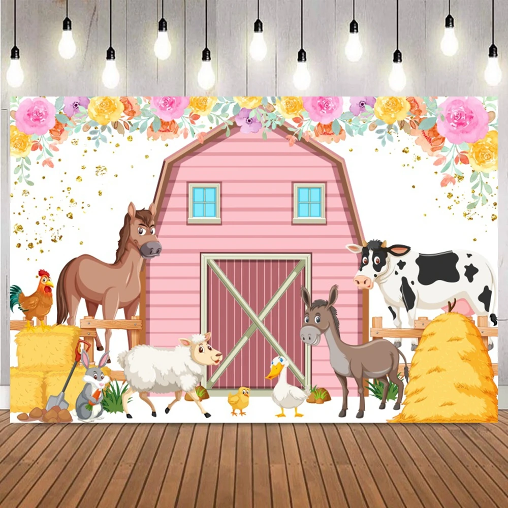 

Cartoon Farm Animals Backdrop Baby Shower Kids Birthday Decorations Banner Background Photography Photozone Accessories Props