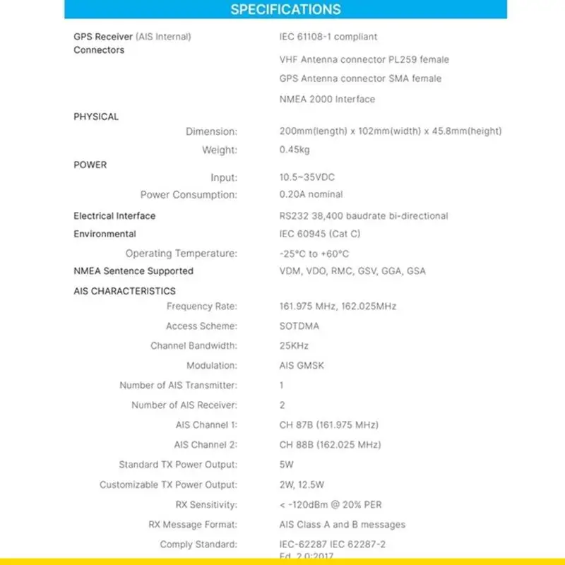 SZCH NMEA2000 Compatible AIS Transponder For Enhanced Marine Navigation System