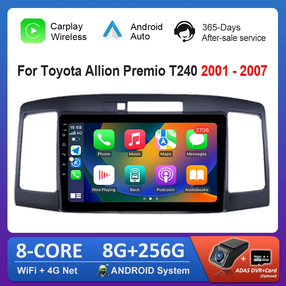 Video Multimedia player 9'' for Toyota Allion Premio T240 2001 - 2007 WiFi Android Car 4G Bluetooth GPS Touch Screen DSP Stereo