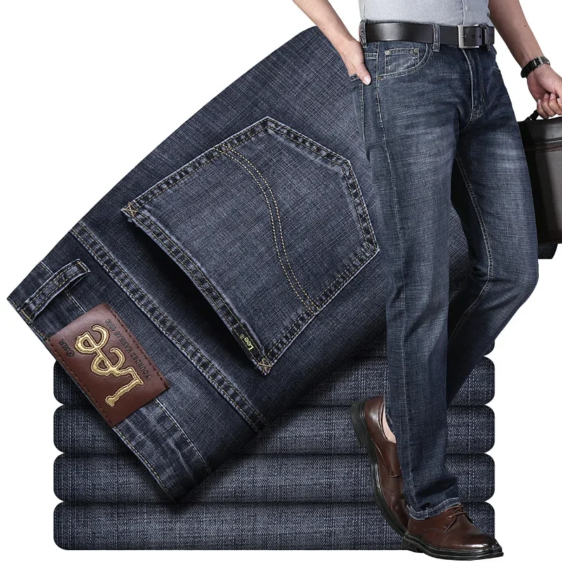 جينز كلاسيكي فضفاض مستقيم الساق للرجال بسيط كاجوال عالي الخصر متعدد الاستخدامات مريح مناسب من البر الرئيسى للصين #1