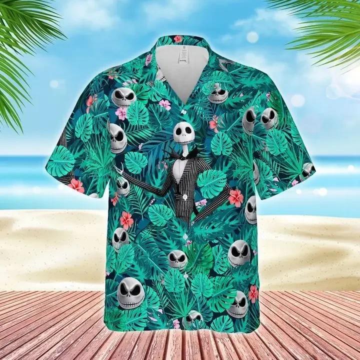 

Jack Skellington Hawaiian Shirts Men's Women Summer Short Sleeve Button Up Shirts Casual Beach Shirts Disney Hawaiian Shirt Tops