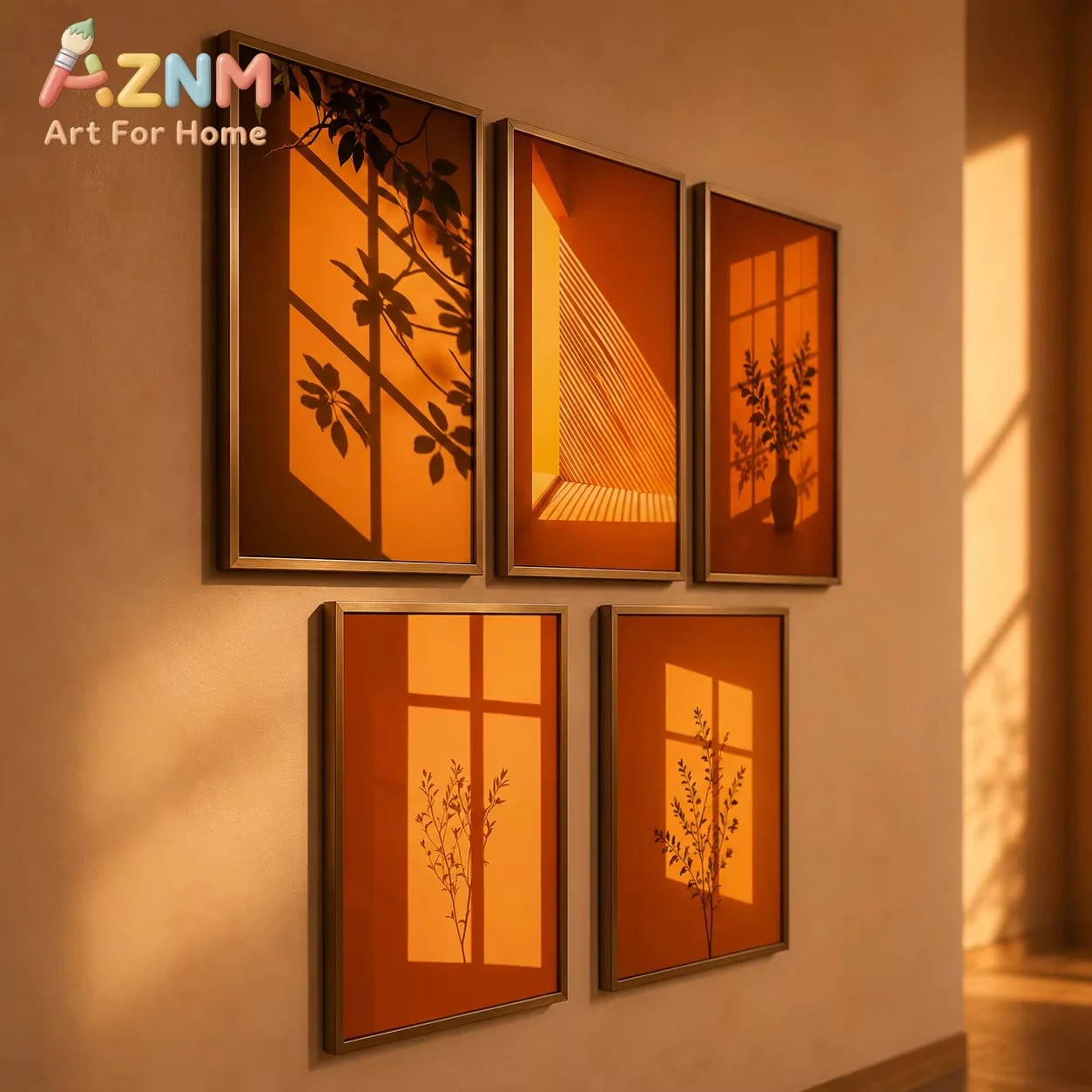 Terracotta Sunlight Leaf Shadow Canvas Gallery Wall Print Minimalist Window Plant Silhouette Boho Neutral Modern Home Decor Gift