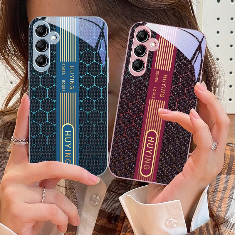 Vertical honeycomb For Samsung Galaxy A14 4G 20 30 52 20S 21S 22 A32 33 34 42 50 51 53 54 70 71 72 73 5G Glass Phone Case