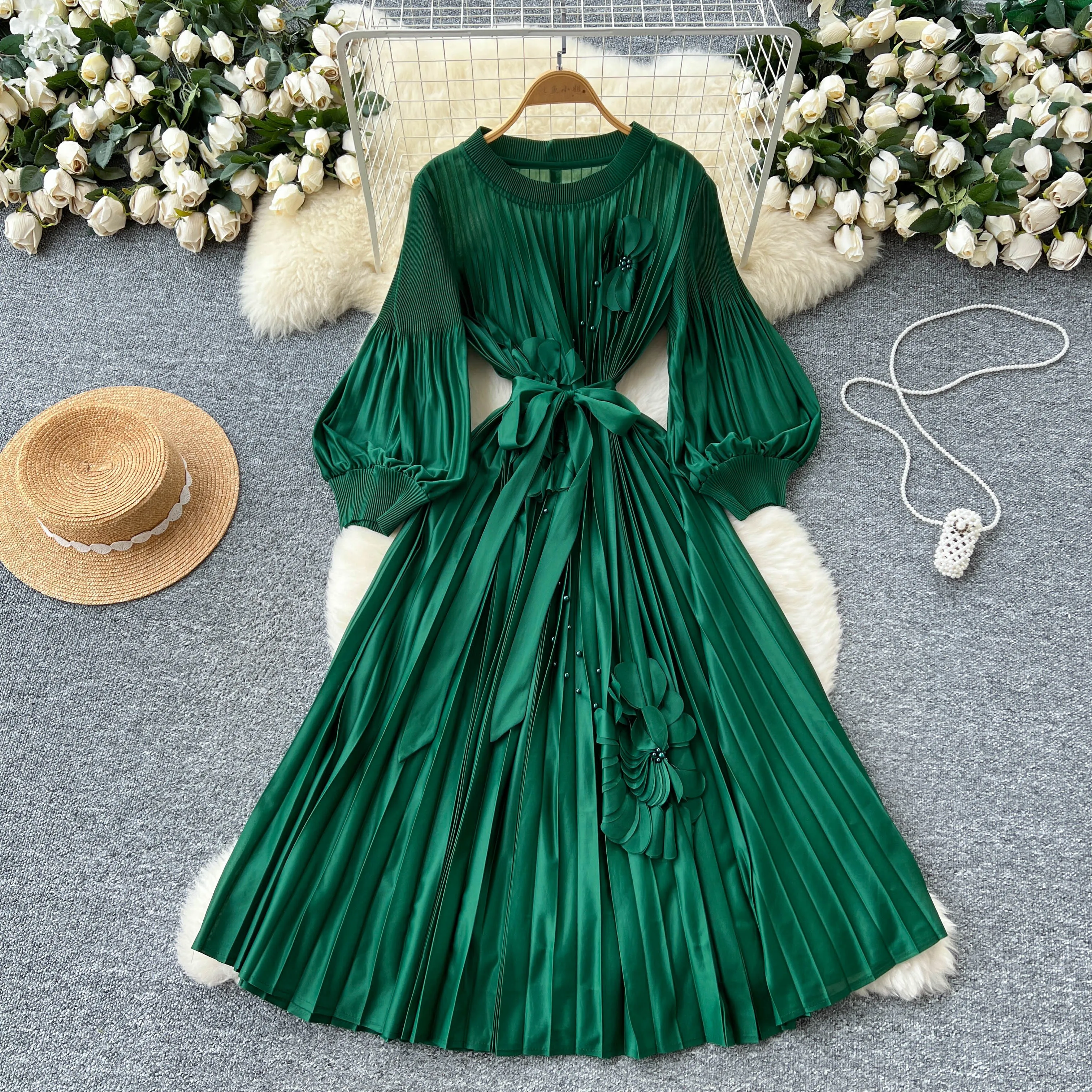 

Chic Elegant lantern sleeve lace-up Korean Fashion Fairy Sexy High Waist Vestidos Summer Vacation dresses