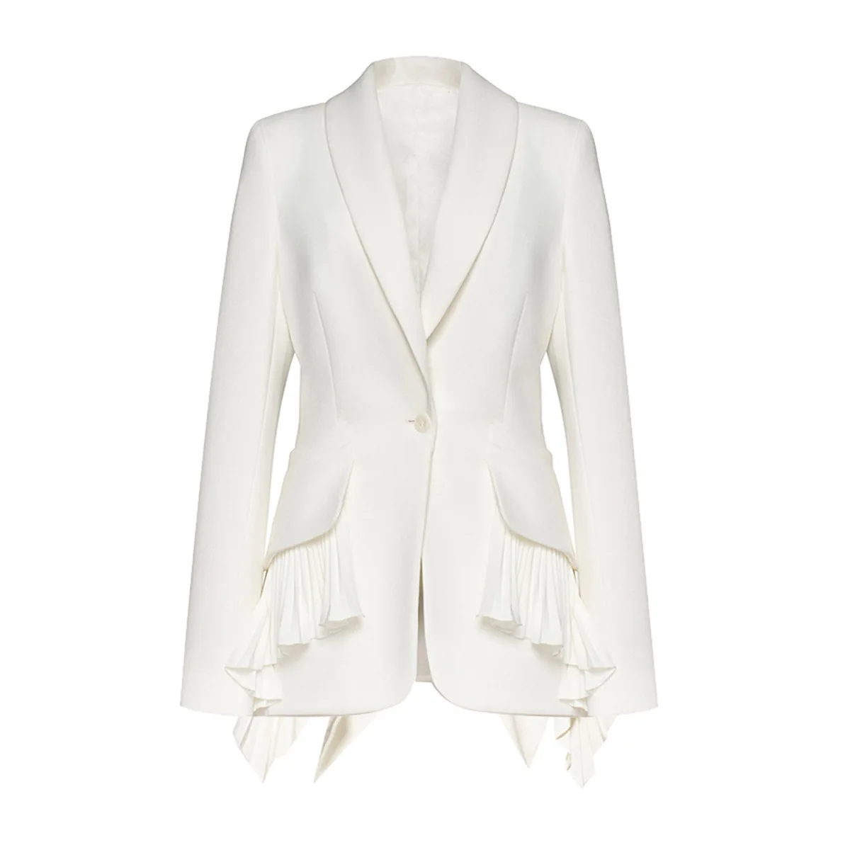 

Spring Autumn2024 Women Jacket High Quality Lapel Shirring Suit Irregular Jacket Top One Button White Blazer Elegant Long Sleeve