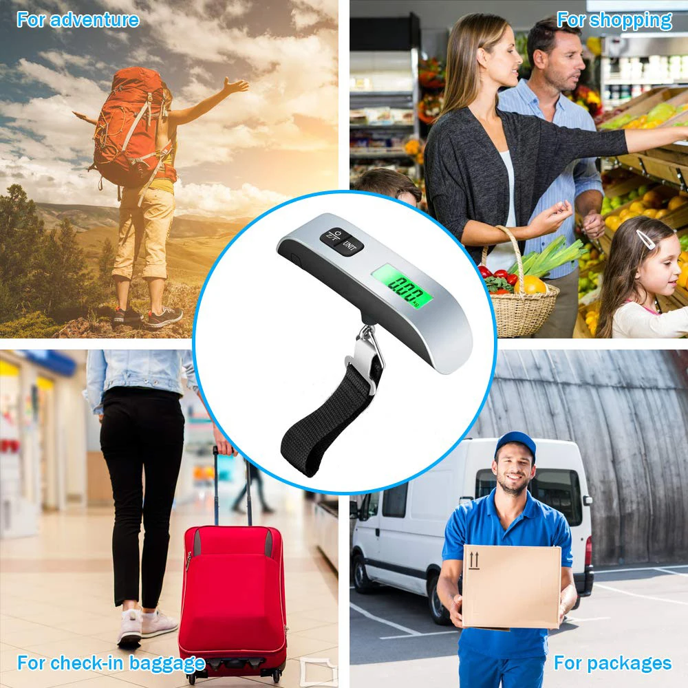 Digital Luggage Scale 110Lb/50Kg Hanging Baggage Scale LCD Display Portable Suitcase Weighing Scale Travel Luggage Weight Scale