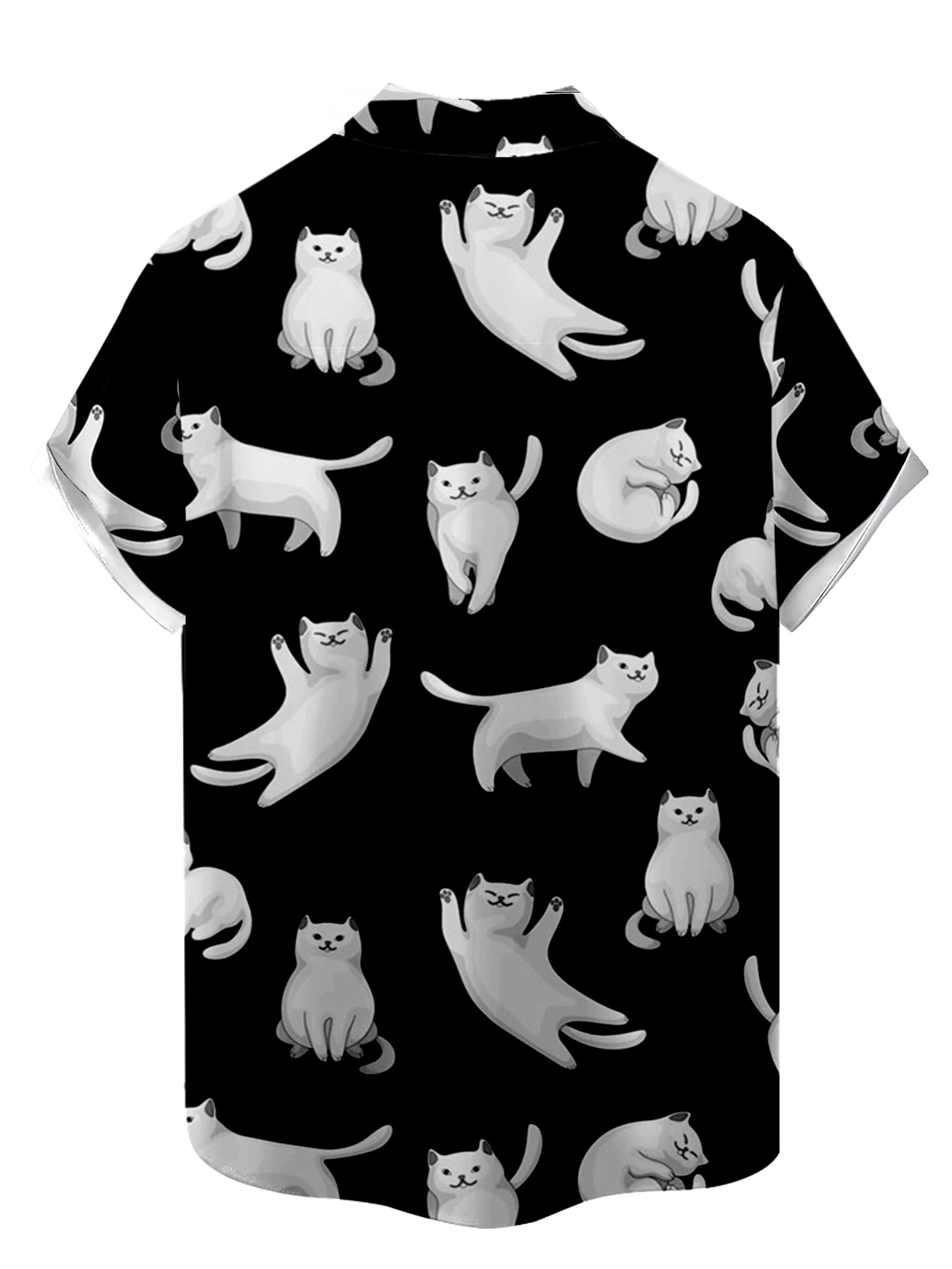 Hawaiian flower shirt men\'s summer thin loose large size short-sleeved 3D digital print cat pattern street personality