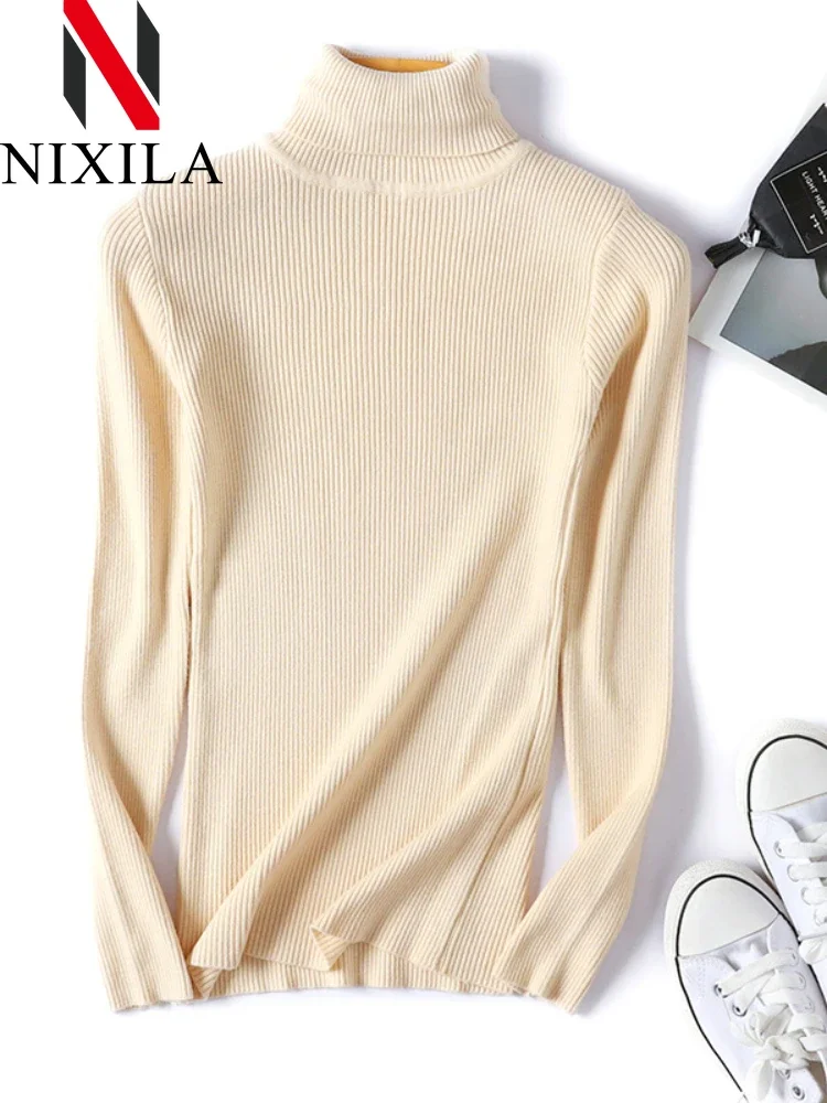 

Autumn Winter Knit Women's Oversized Sweater Turtleneck Long Sleeve Tops Basic Casual Slim Jumper Outwear Pullovers for Women