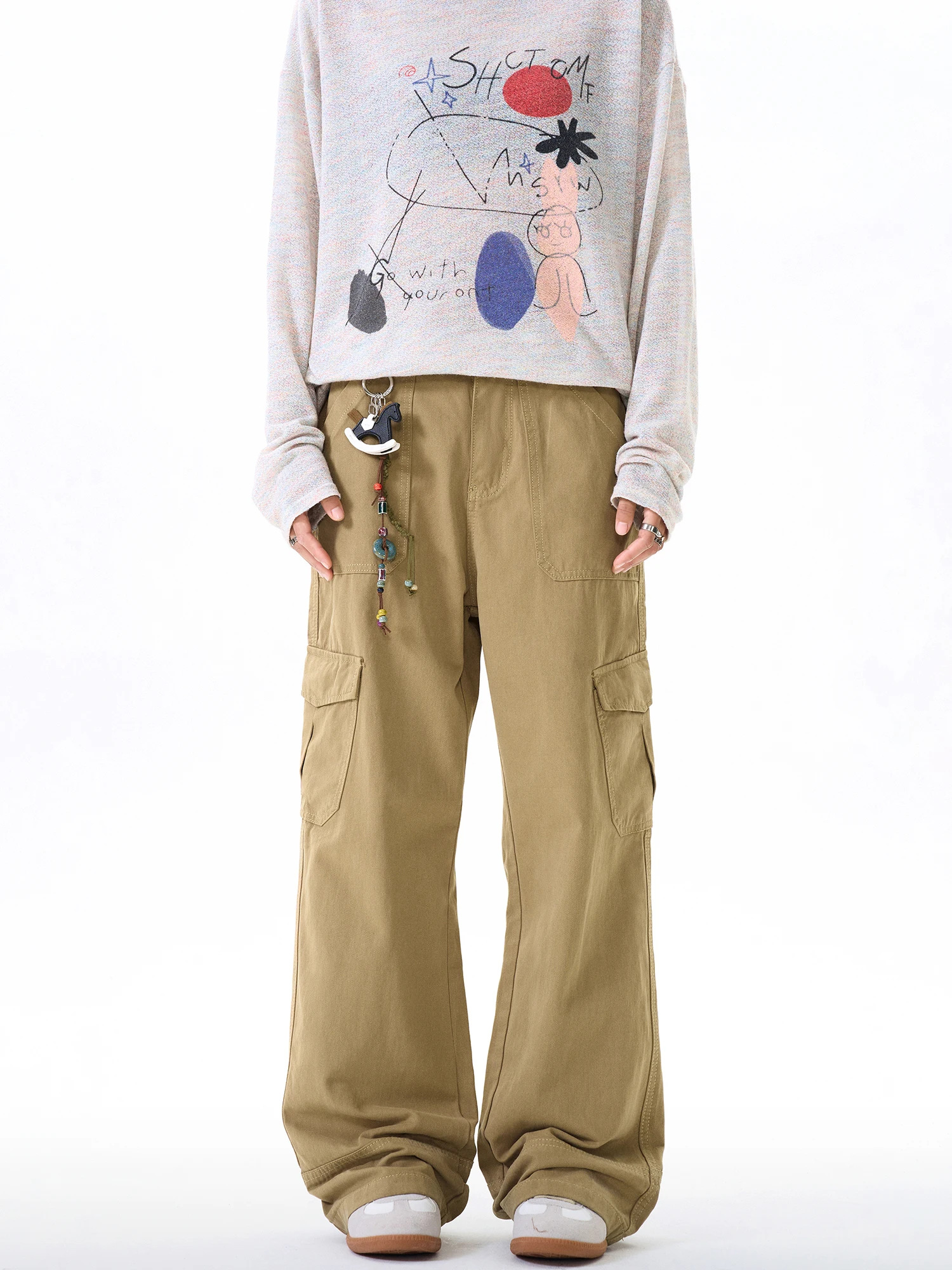 

Винтажные повседневные рабочие брюки с талией Thumpup, прямые длинные брюки, свободный крой, универсальные хлопковые молодежные брюки для отдыха Faion