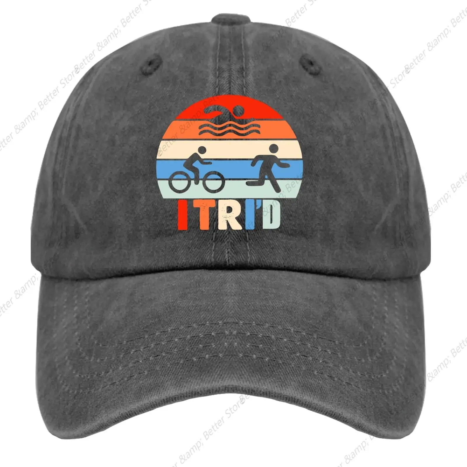 Triathlon Tri'd Funny Swim Bike Run TRI Triathlete Sports Sun Hat Gym Hat Pigment Black Mens Sun Hat Gifts