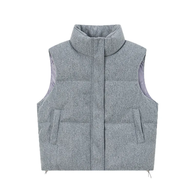 2025 Autumn and Winter New Gray Woolen High-end Sense Thin Thickened Down Cotton Clothes Women's Vest Fashion Outer Vest