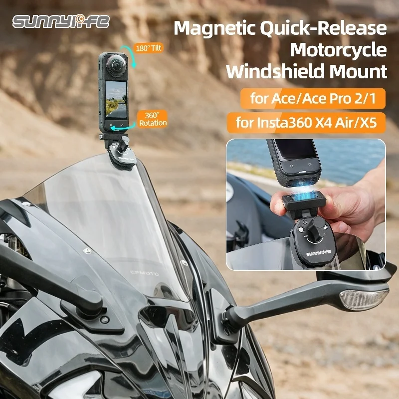 Magnetic Quick-Release Motorcycle Windshield Mount Clip Holder for Insta360 X4 Air/X5/Ace/Ace Pro2/1 Camera Accessories