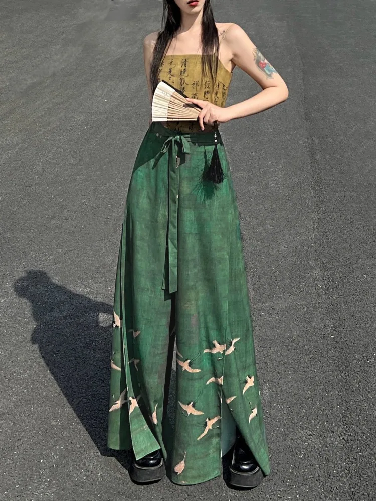 New Chinese Style Slim Fit Strapless Camisole Vest for Women+ High Waist Loose Shorts Skirts 2025 Summer  Two Piece Sets