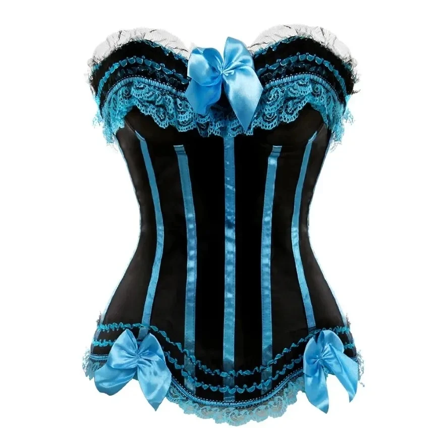 Women Pink Sexy Lace Bow Corset Top Vintage Striped Lacing-up Bustier Boned Overbust Sexy Lingerie Top Corset Dance Party Outfit