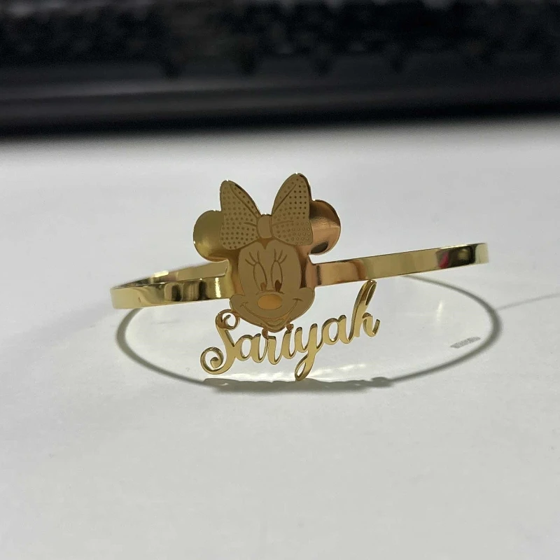 Custom Cartoon Mouse Name Bangles For Women Girl Jewelry Stainless Steel Anime Characters Nameplate Bangles Best Gifts For Kids