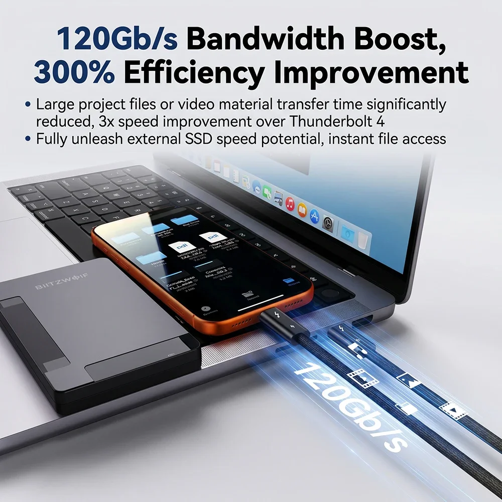 Kabel danych Thunderbolt 5 120Gbps 240W 16K kompatybilny z USB4, pełnofunkcyjny, szybkie ładowanie, kabel USB5 do MacBooka — zdjęcie produktu 4
