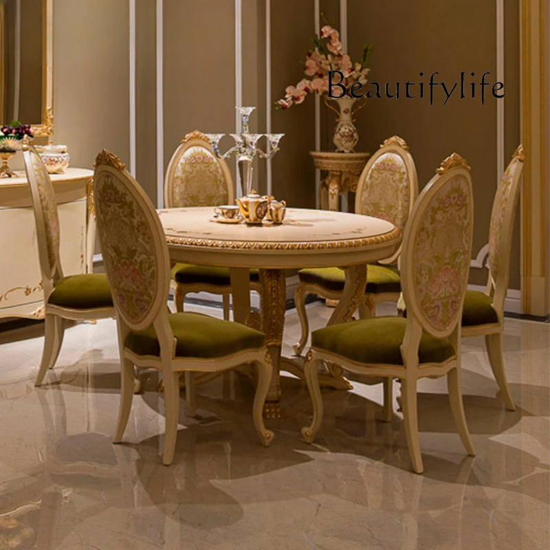 

European dining table and chair combination solid wood small apartment dining table marble round dining table