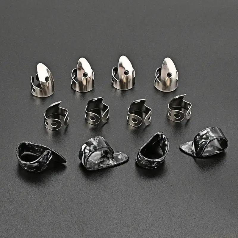 M5TC 12 Pieces Finger Picks Set Metal Finger Picks Adjustable for Guitar Banjo Bass