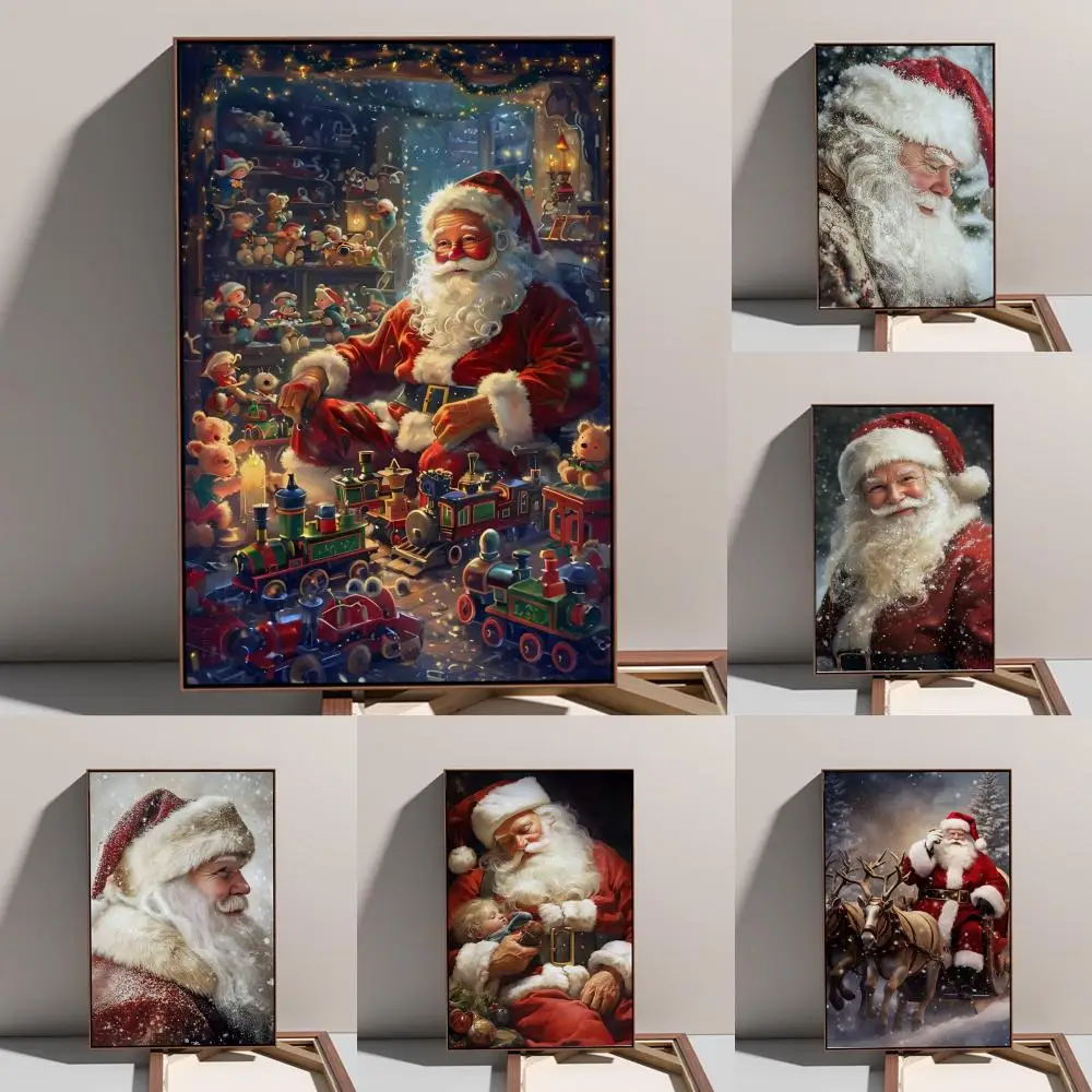Постер с масляной живописью "Санта-Клаус" для новогоднего декора