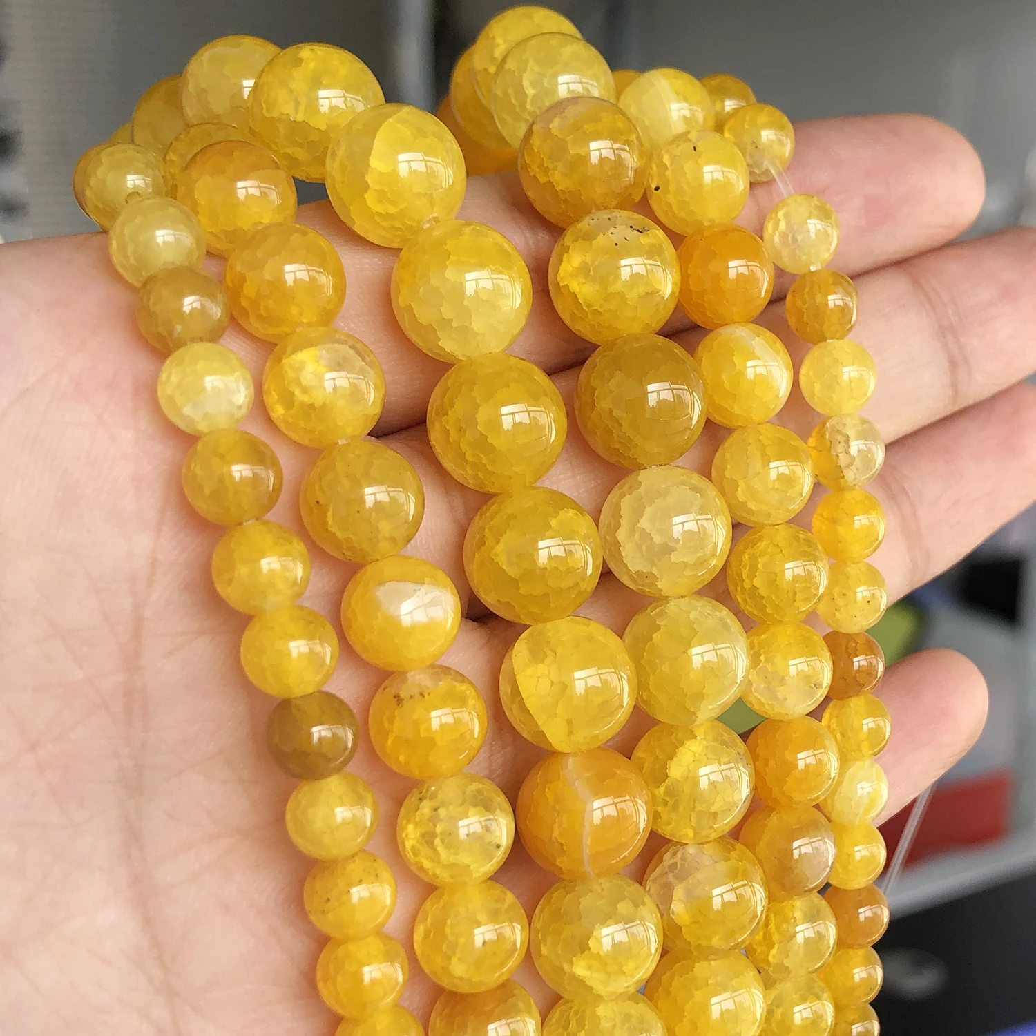 Natural Yellow Cracked Agate Stone Beads Round Loose Beads For Fashion Jewelry Make Bracelet Necklace Earring Accessory 6 8 10mm