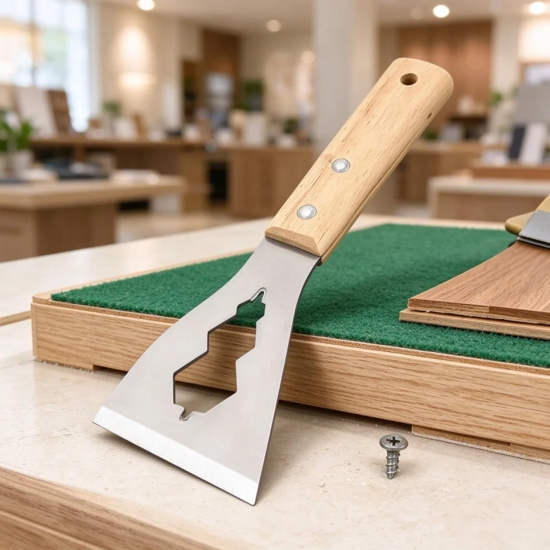 Multifunctional Stainless Steel Putty Scraper Wood Handle Heavy Duty Cleaning Shovel for Home Renovation & Stain Removal