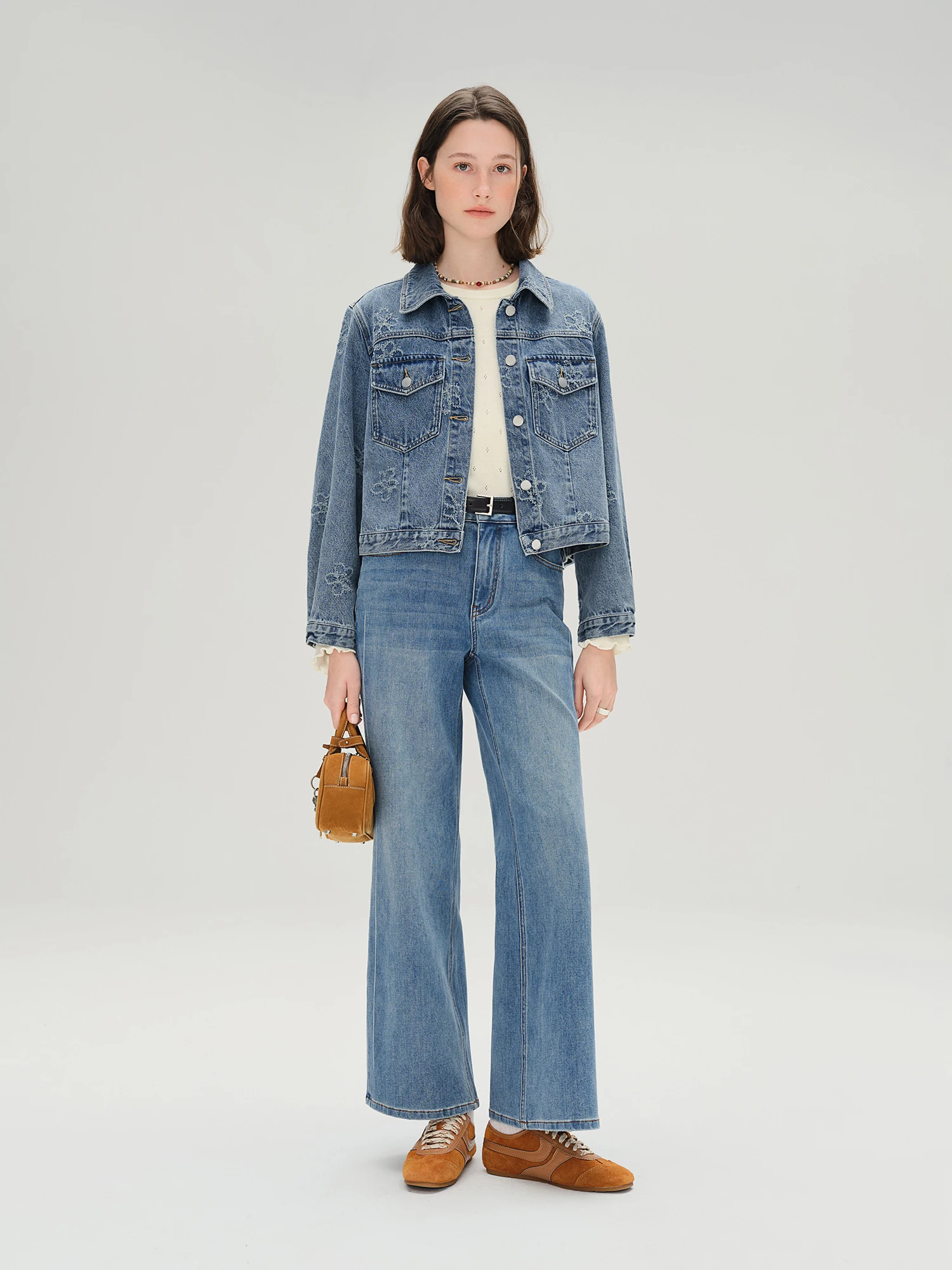 DUSHU Plus-Size Perfectly Stretchy Jeans Slimming Straight Leg with Flared Cone Shape Fall 2025 Fashionable 25DS83172+25DS83196