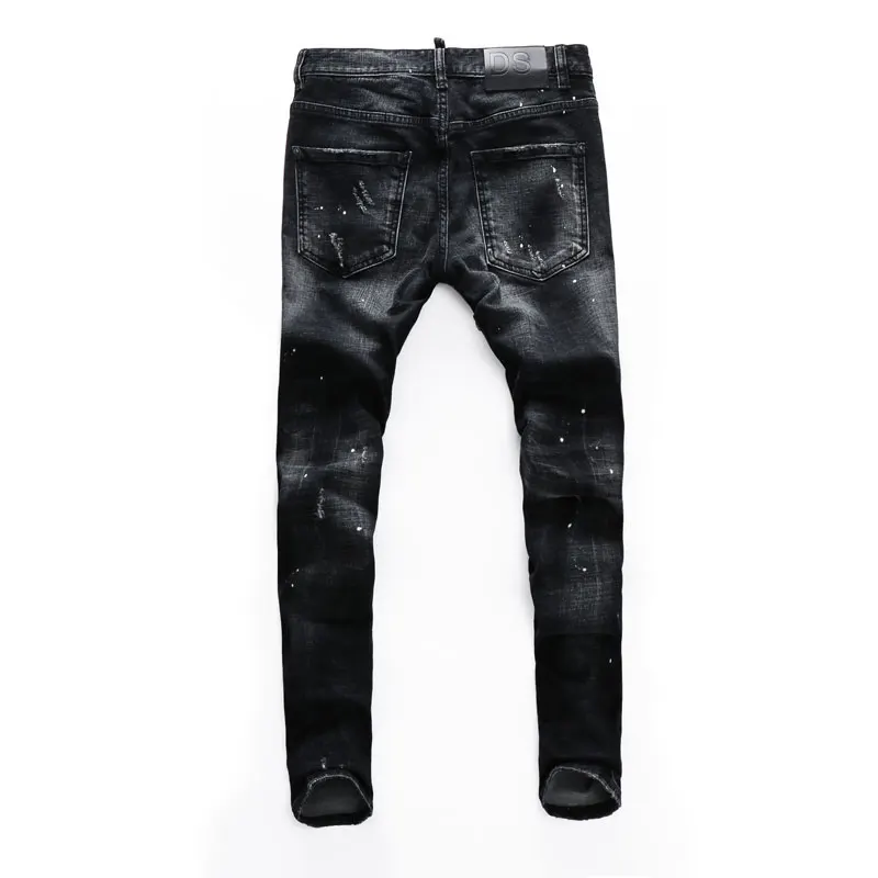 Designer High Street Fashion Men's Jeans Retro Black Grey Elastic Slimming Ripple Jeans Men's Painted Hip Hop Brand Pants Hombre