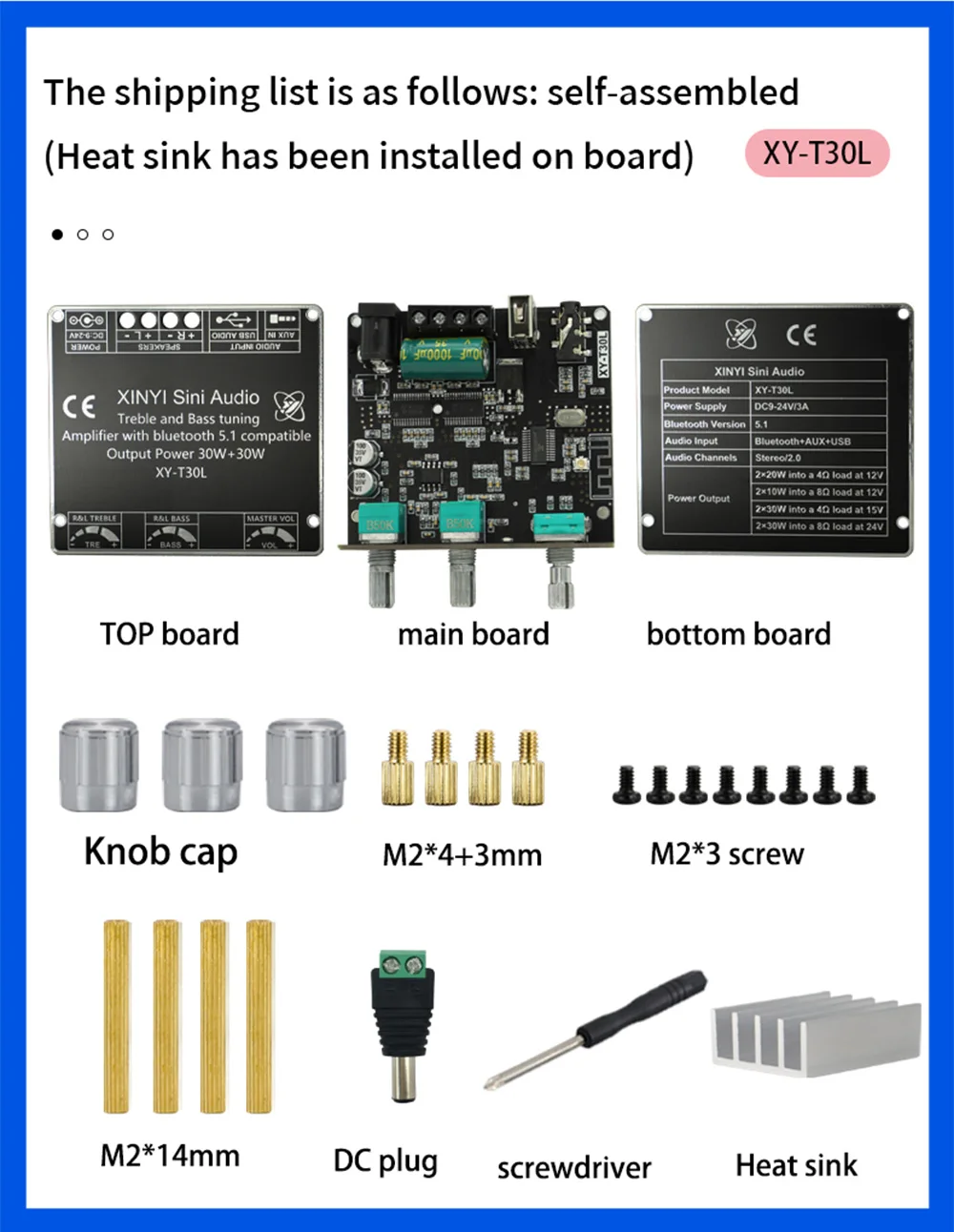 HIFI DIY Audio T30L Bluetooth Digital Amplifier Board Module 2.0 Stereo Dual Channel 30W * 2 with High and Low Bass Adjustments