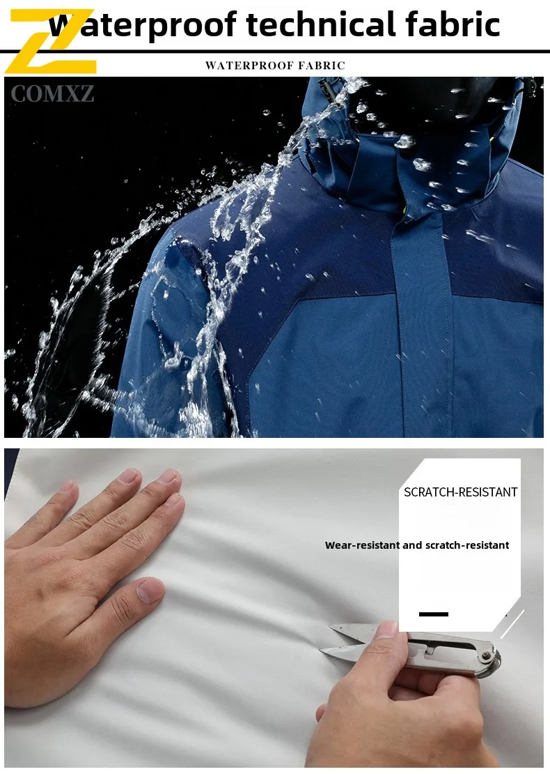 New Men's Jacket Fashion Color Blocked Waterproof Wear Resistant Breathable Hooded Windbreaker Outdoor Adventure Men's Clothing