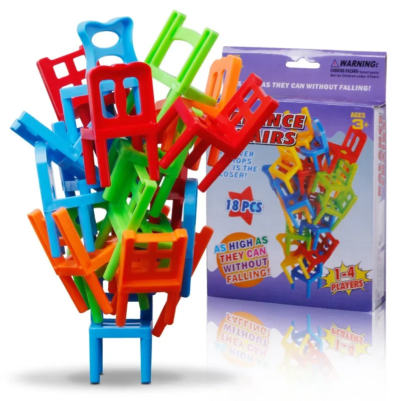 18pcs Mini Chair Balance Blocks Toy Plastic Assembly Blocks Stacking Chairs Kids Educational Family Game Balancing Training Toy